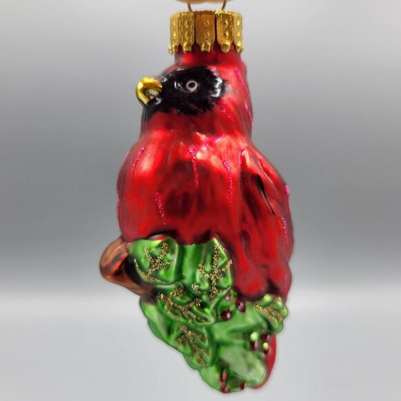 Blown Glass Red Cardinal Bird Christmas Ornaments Set Of 2 Holiday Tree Decor - Picture 8 of 8